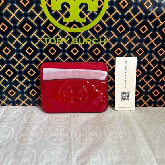 Tory Burch T Monogram Puffy Patent Embossed Card Case Tory Red - Picture 5 of 6